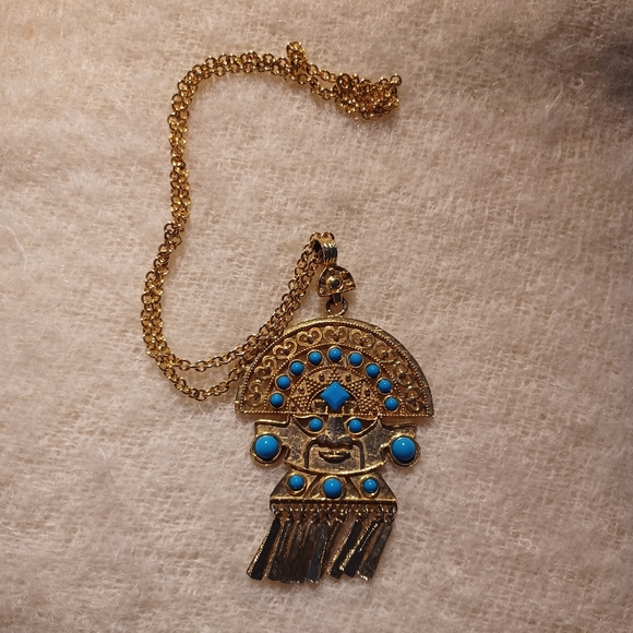 Pre-Columbian replica gold and turquoise necklace - Picture 1 of 4